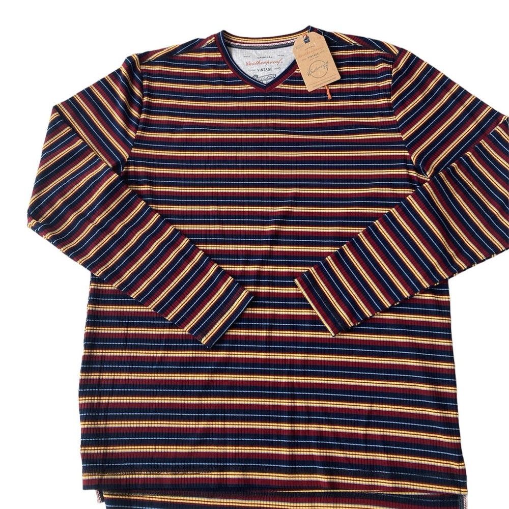Weatherproof Vintage Striped Ribbed Henley Pullover Men's Large Cotton Blend NWT